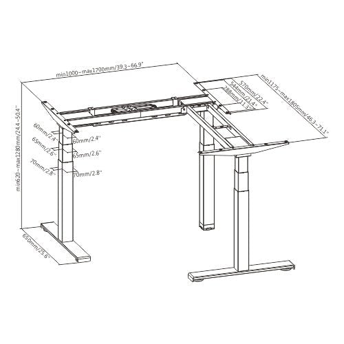 Electric Height Adjustable Table, L Shape - Frame only
